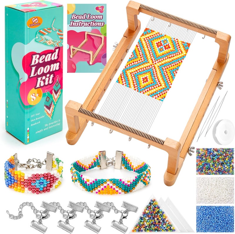 PP OPOUNT Adjustable Bead Loom Kit, Wood Loom Beading Supplies with Detailed Instructions, Practical Jewelry Making Accessories, Beading Loom Kits for Adults Jewelry Making Bracelets Belts - Image 1